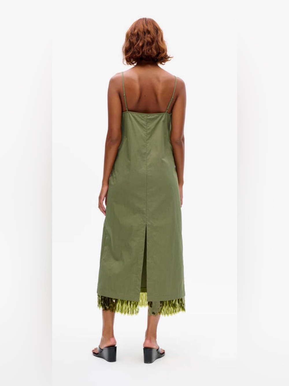 Olive Green Fringe-Hem Maxi Skirt - Picture 3 of 8